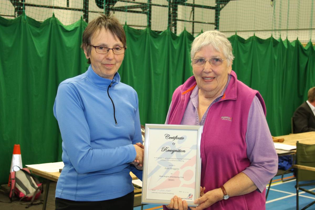 Judith Holt presented a Certificate of Recognition to Anne Braggins
