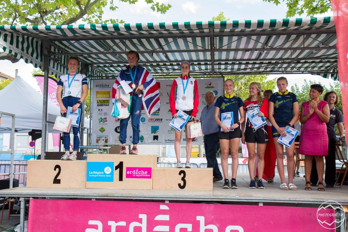 Megan Keith (GB) on the podium with her GOLD medal