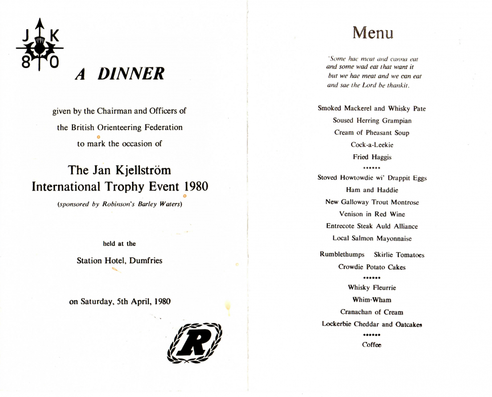 JK Dinner Menu 1980