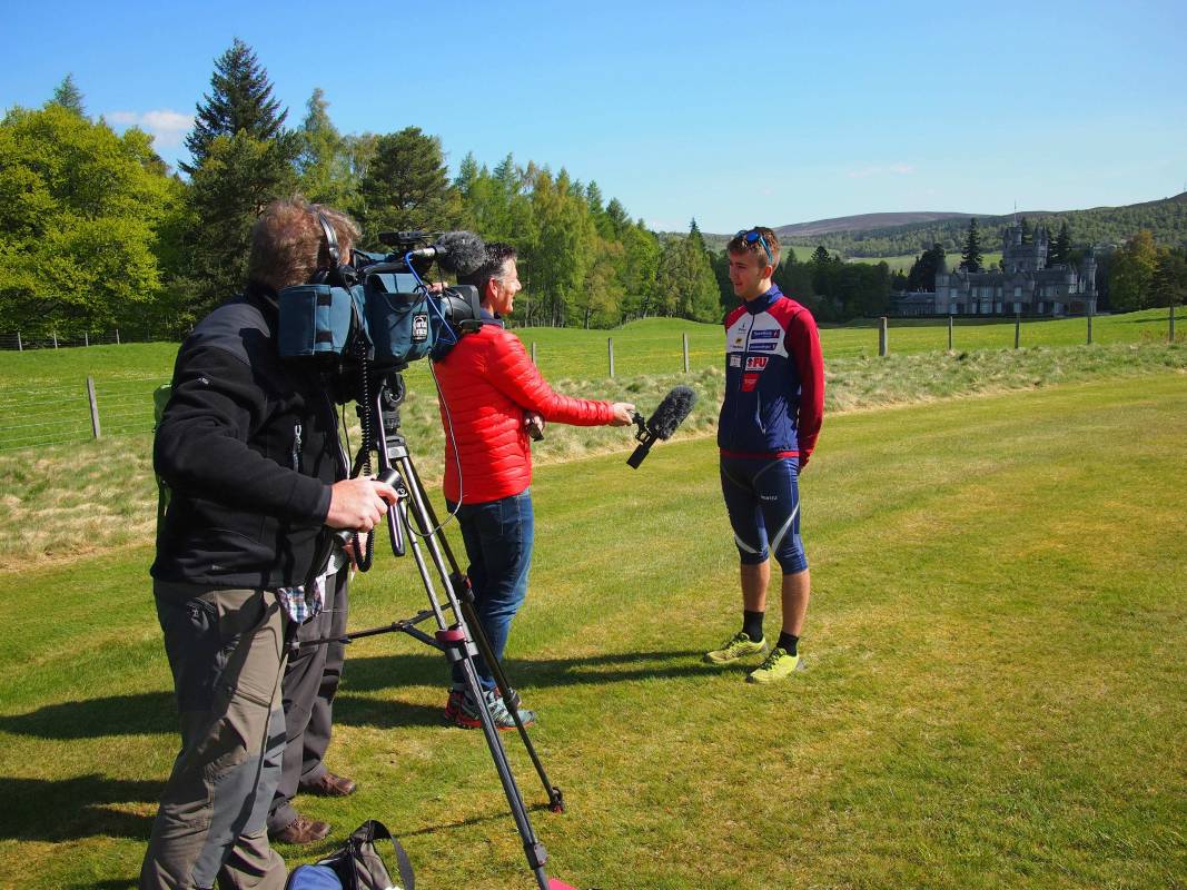 Dougie Vipond interviewing Sasha Chepelin for the BBC Adventure Show