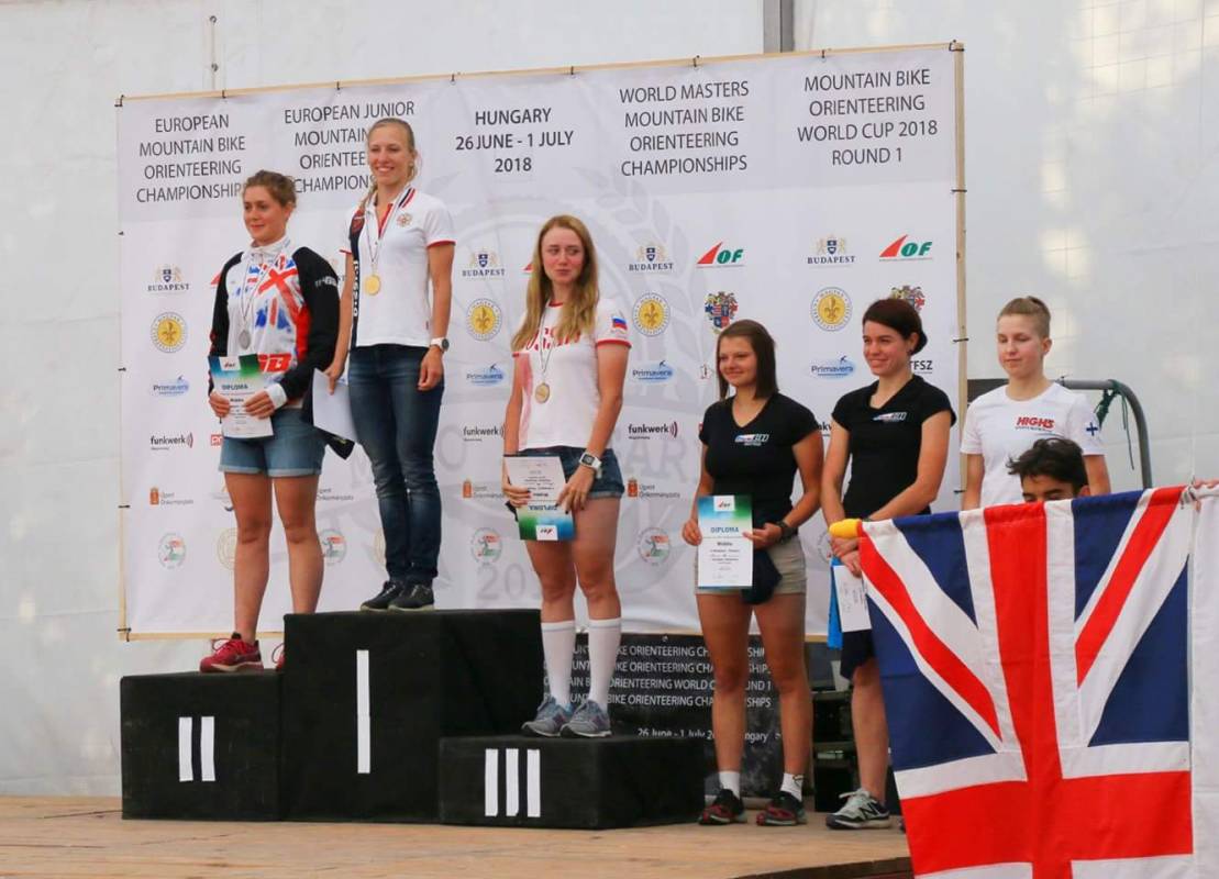 Clare Dallimore (left) on the podium